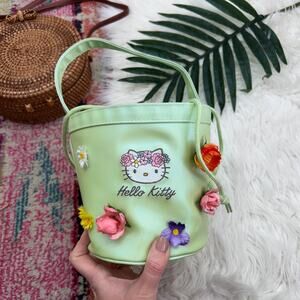 Vintage Y2K 2000s RARE Sanrio Hello Kitty Bucket Bag Purse Flower Floral Green